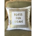 Greek Key Design Bless Our Home White Soft Polyester Pillow - CASE ONLY 